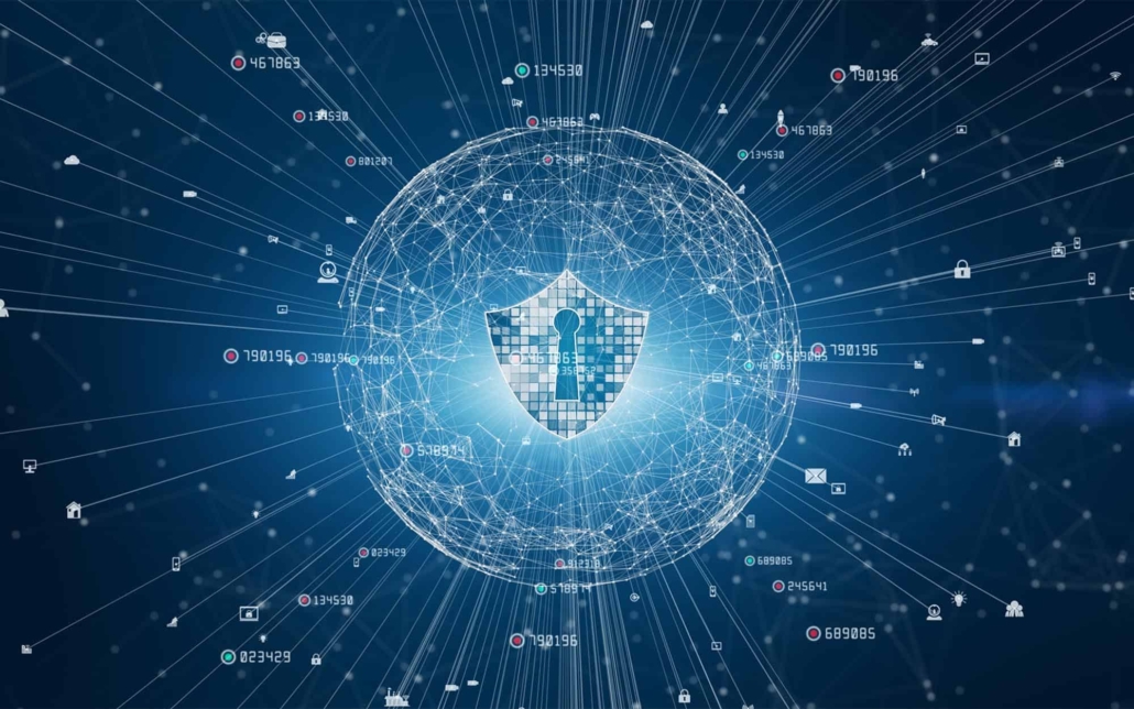 Front view of a blue lock security graphic