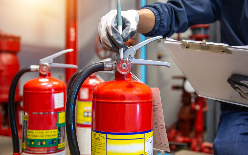 Engineer checking Industrial fire control system, Fire Alarm controller