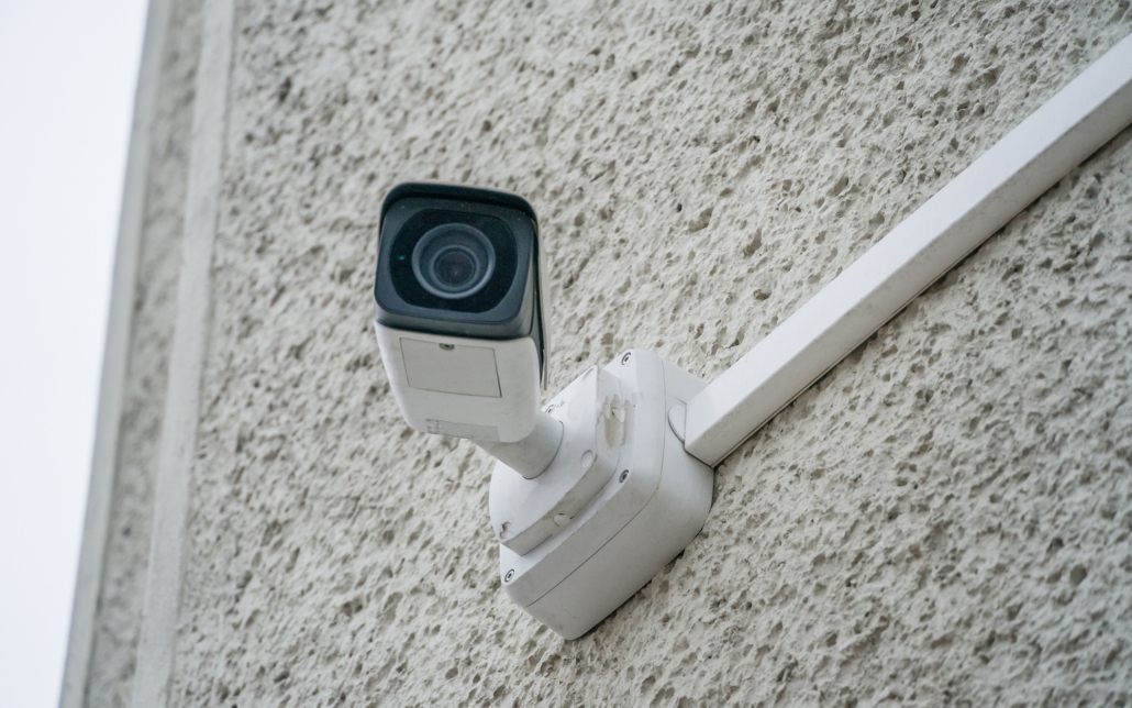 Video camera security system on the wall of the building