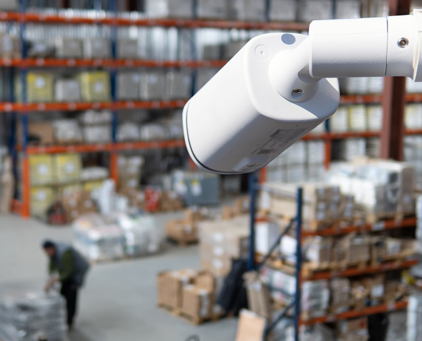 closed circuit camera Multi-angle CCTV system against the background of a modern warehouse