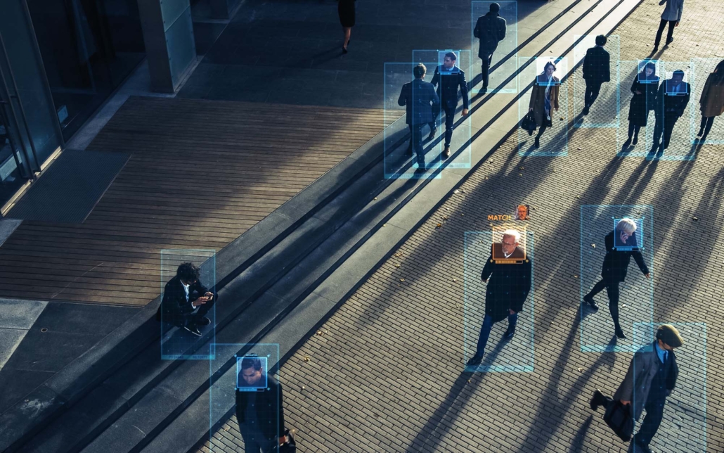 CCTV AI Facial Recognition Camera Zoom in Recognizes Person