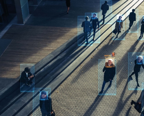 CCTV AI Facial Recognition Camera Zoom in Recognizes Person