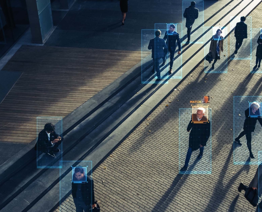 CCTV AI Facial Recognition Camera Zoom in Recognizes Person