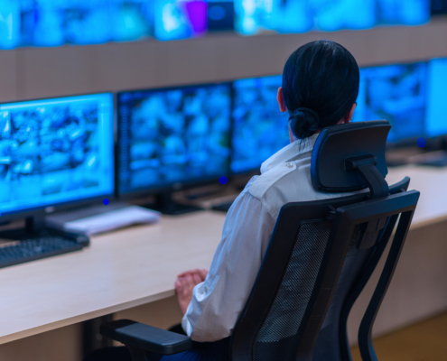 security guard monitors video feed